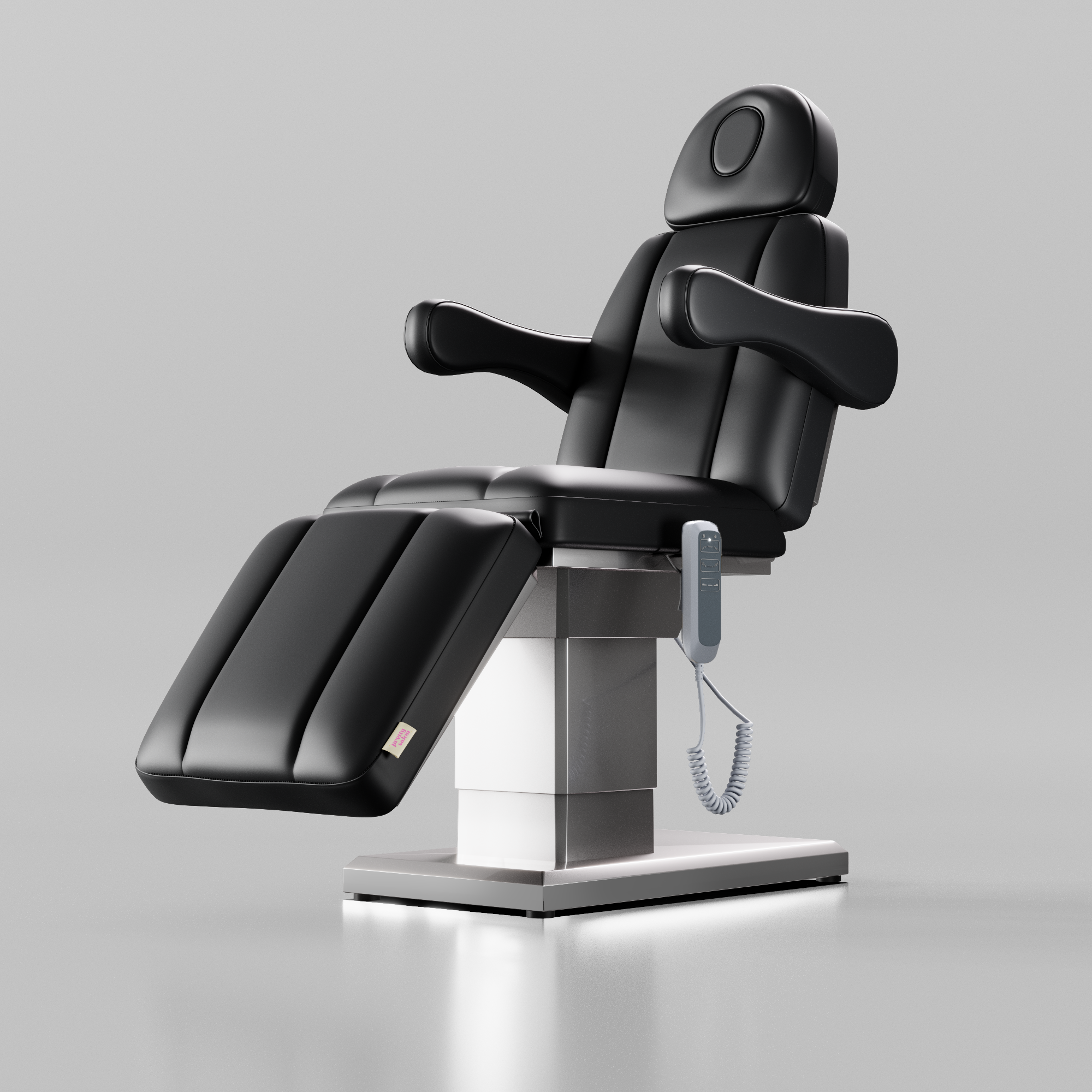 Black Leather Beauty bed with Silver Base and hand controls
