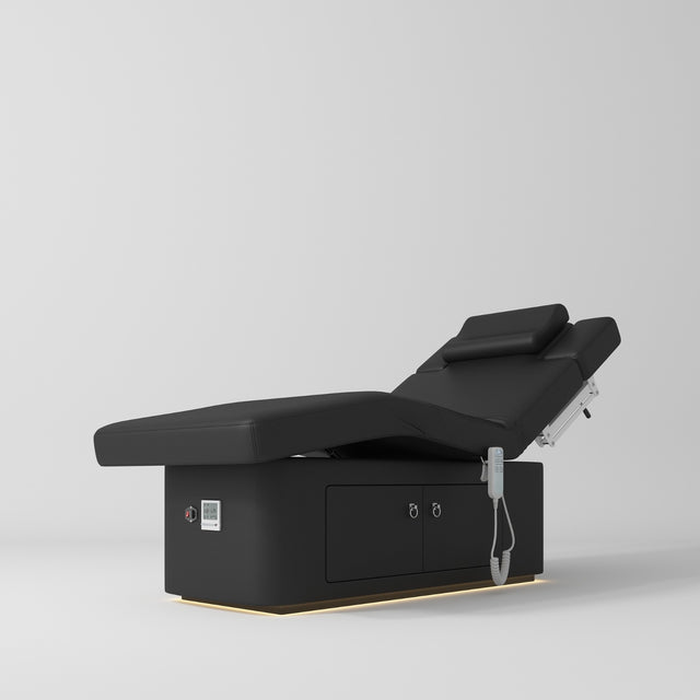 all black massage bed with storage and LED light