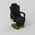 Black salon chair with arms and adustable head rest