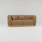 Sofa for waiting area in brown leather and gold trim