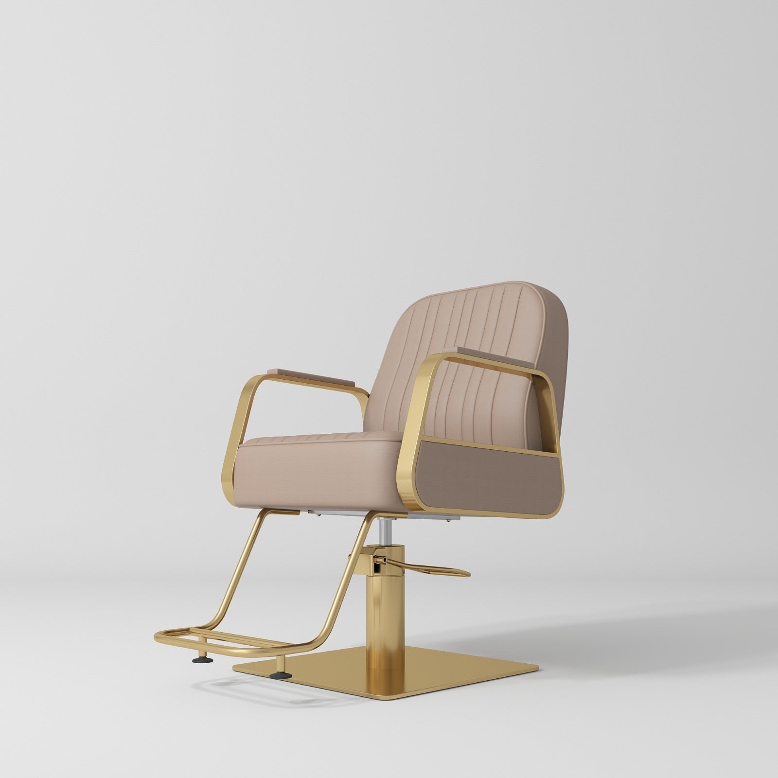 comfy hair salon chair in brown with gold 
