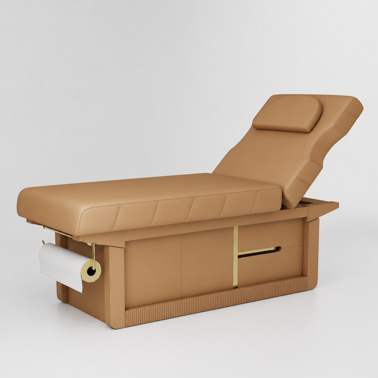  integrated drawers, gold trim accents and a comfortable adjustable back support 