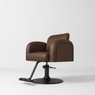 Dark Brown Leather Hairdressing Chair with Black footrest and circle base