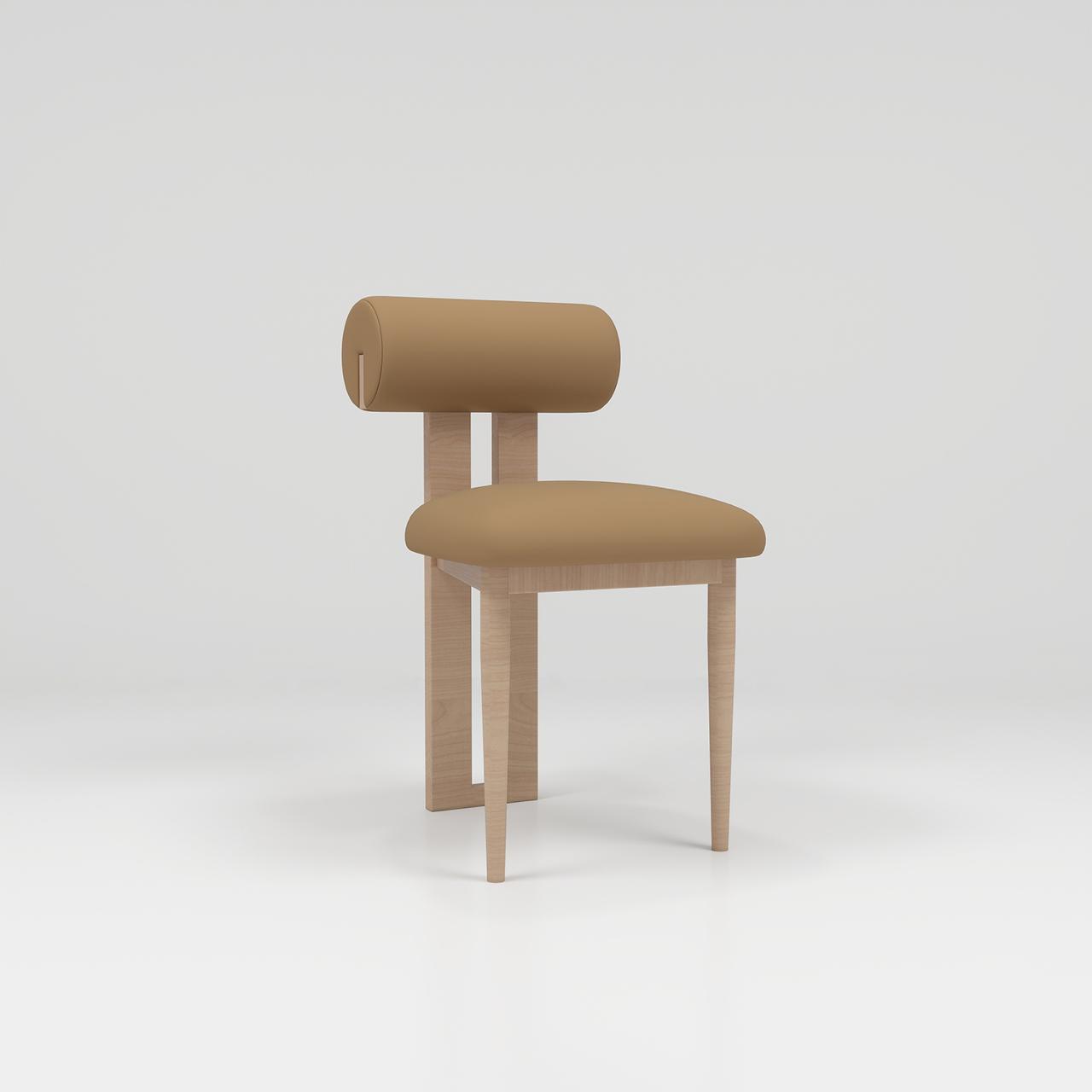 Brown leather nail desk chair with oak legs 