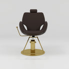 Mocha brown leather styling chair with Gold base