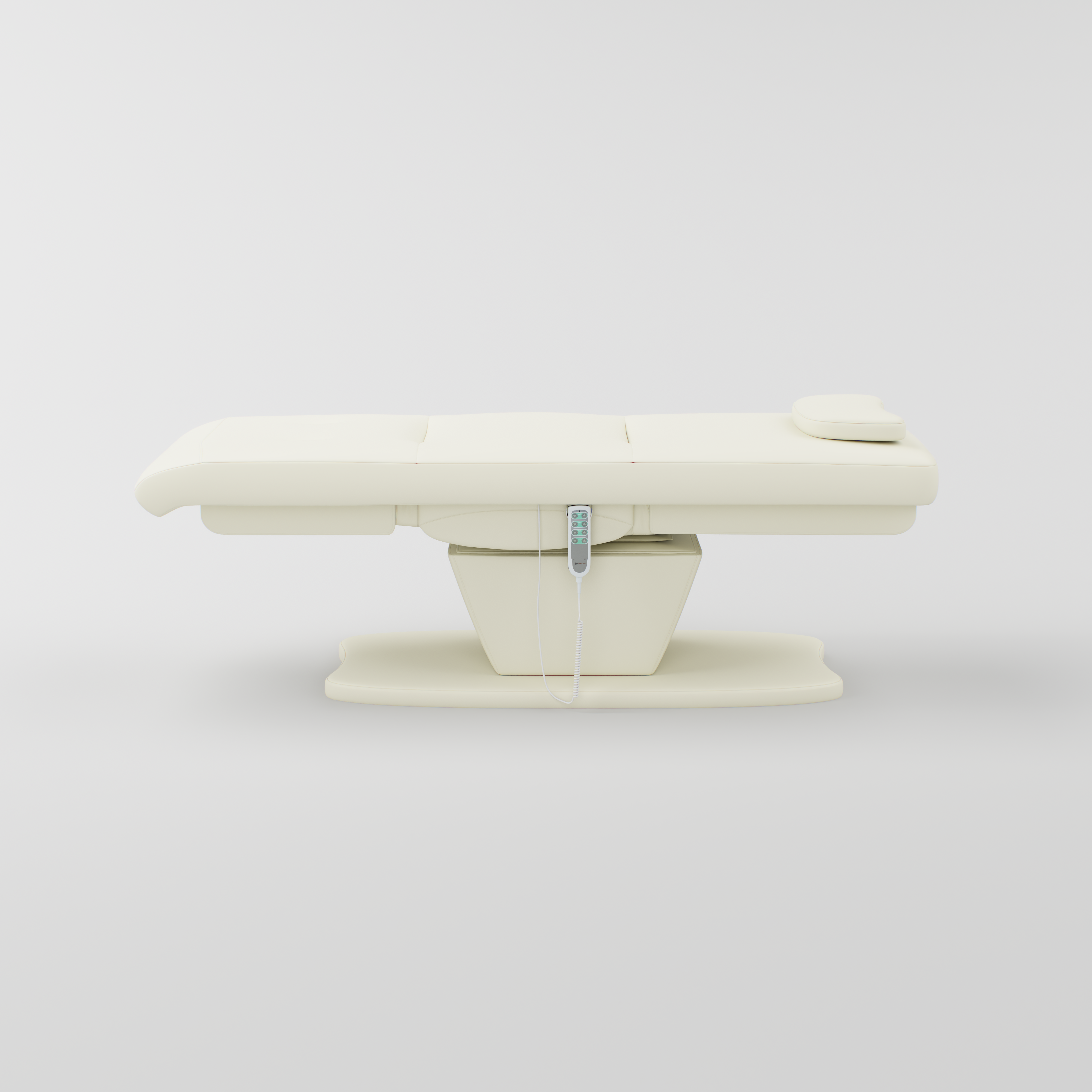 Cream bed with 4 eletric motors made with veagan leather