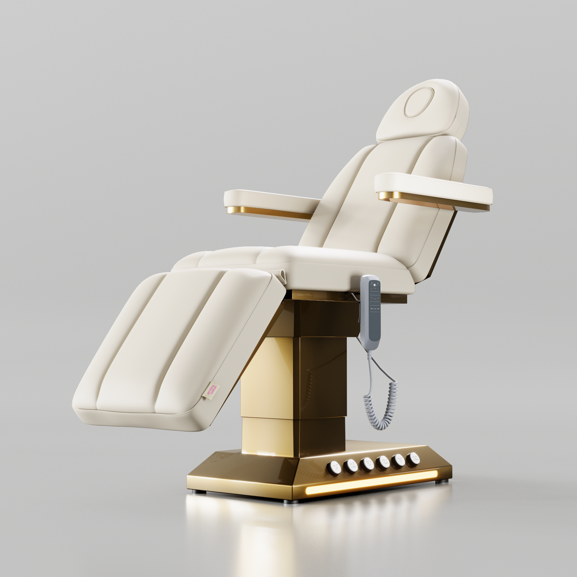 Electric Cream Faux Leather Beauty Bed with Foot Control and Removable Arms