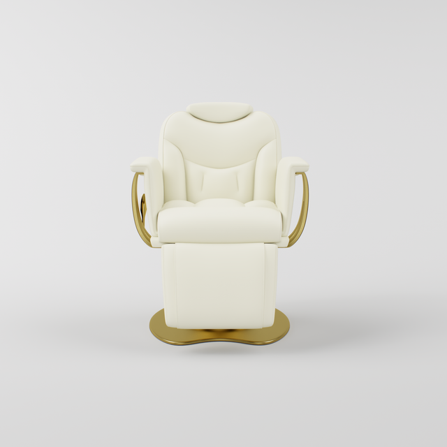 Cream Reclining Leather Chair with Gold Butterfly Base