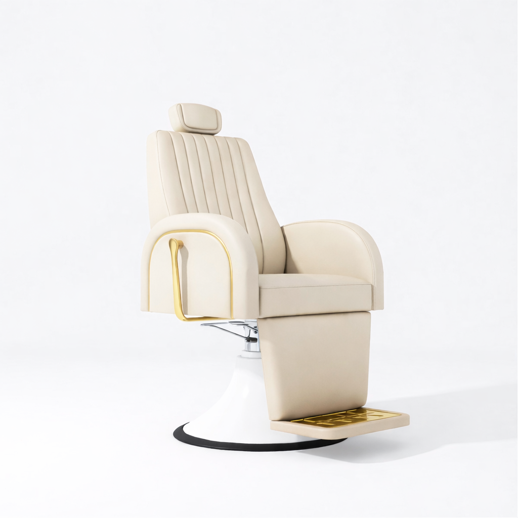 Reclining Cream Leather Luxury Eyebrow Chair