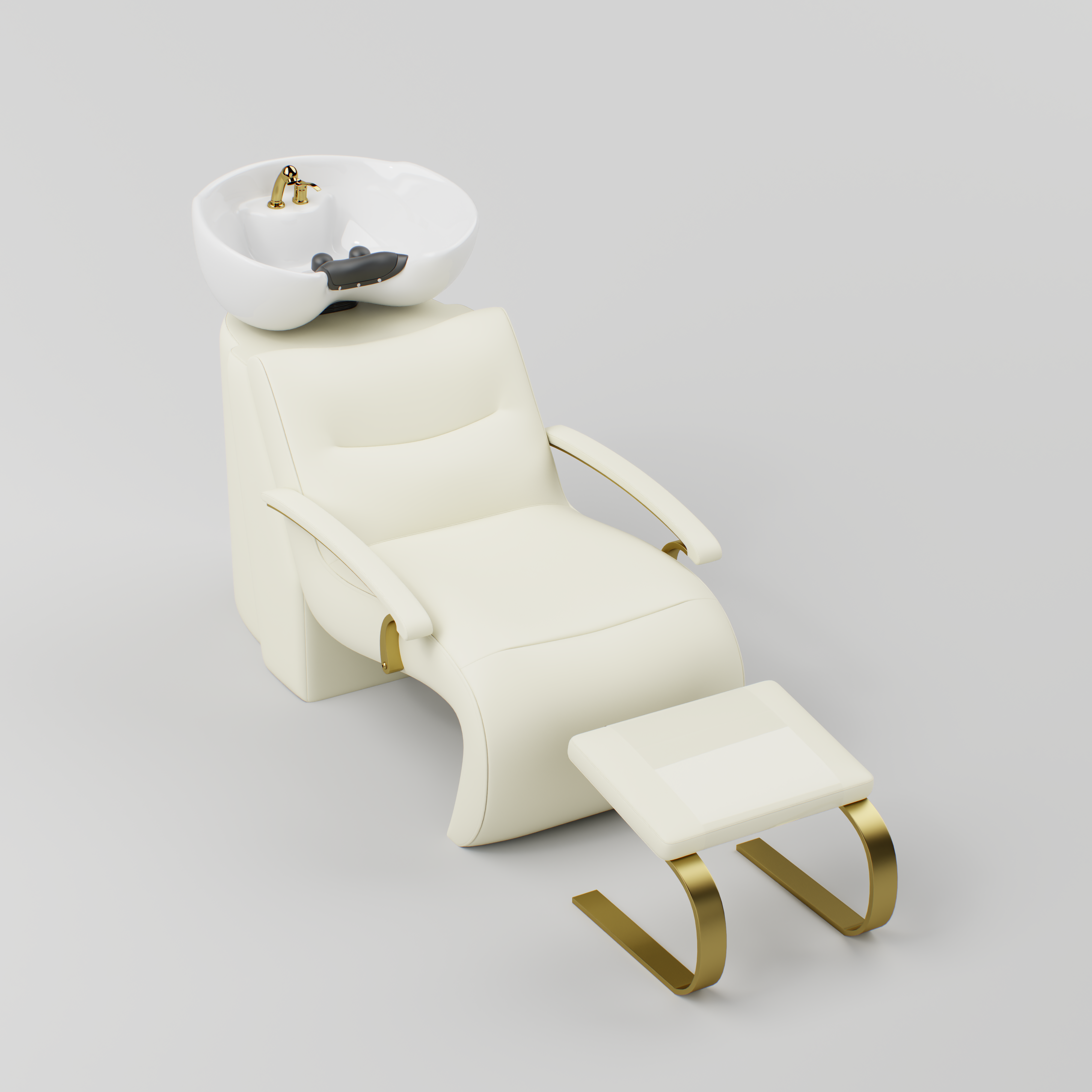 Cream Hairbackwash with footrest and gold accessories 