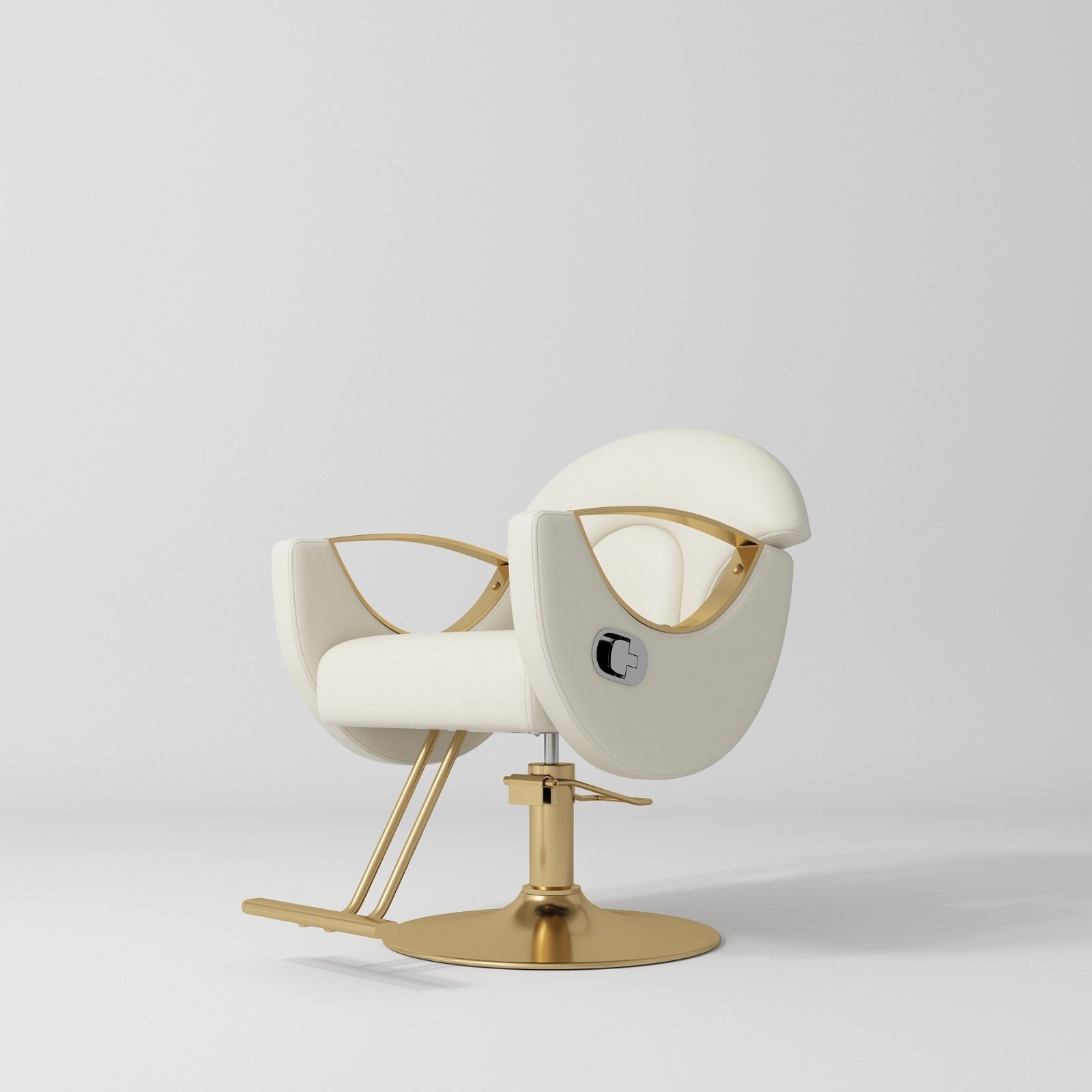 Cream and Gold Hair Styling Chair with Foot Pump and Foot Rest