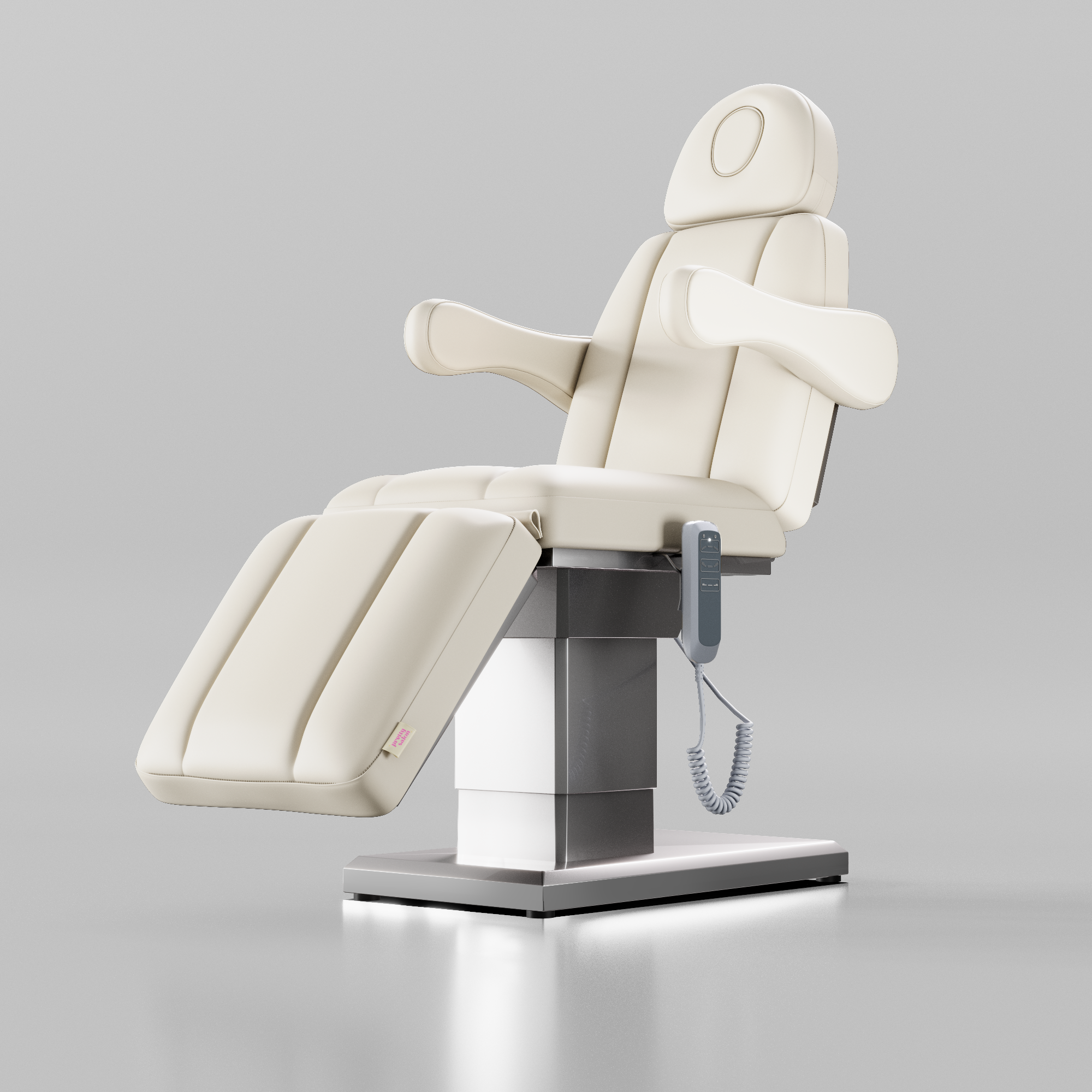 Luxury Cream Bed in Vegan Leather with Silver Stainless Steel Base