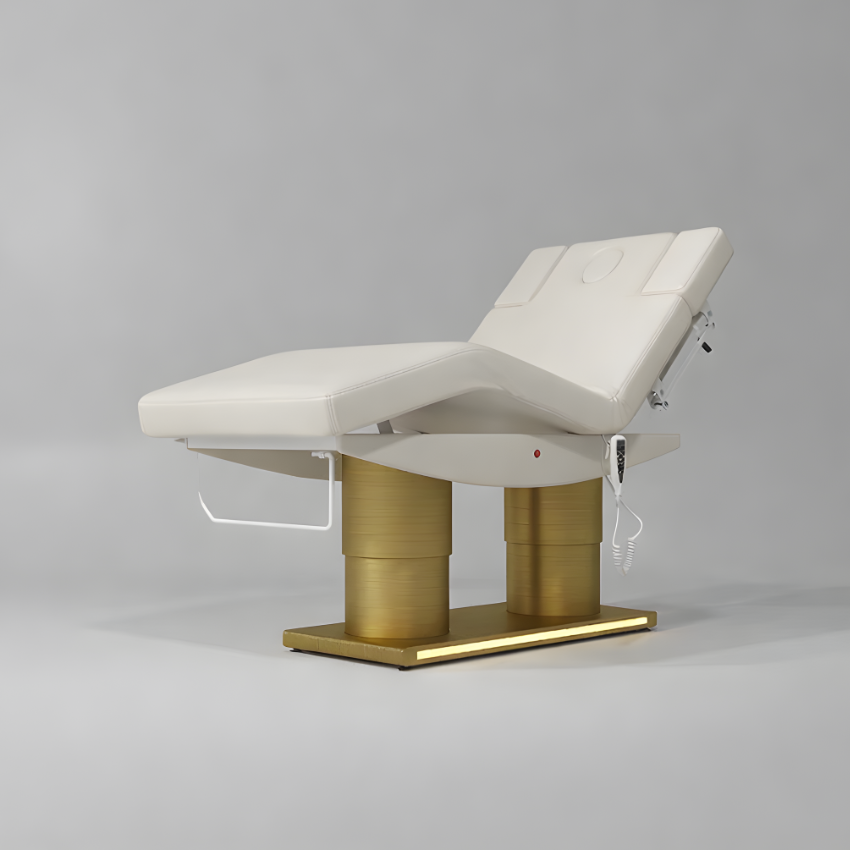 Cream Height Adjustable Massage Bed with Knee Lift