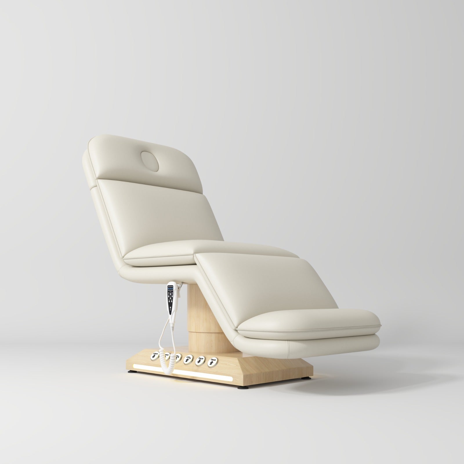 Electric Bed with Foot Control in Cream and Wood