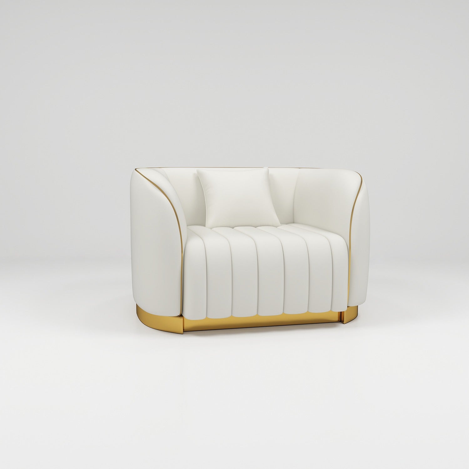Armchair in vegan leather in crream and gold