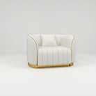 Armchair in vegan leather in crream and gold