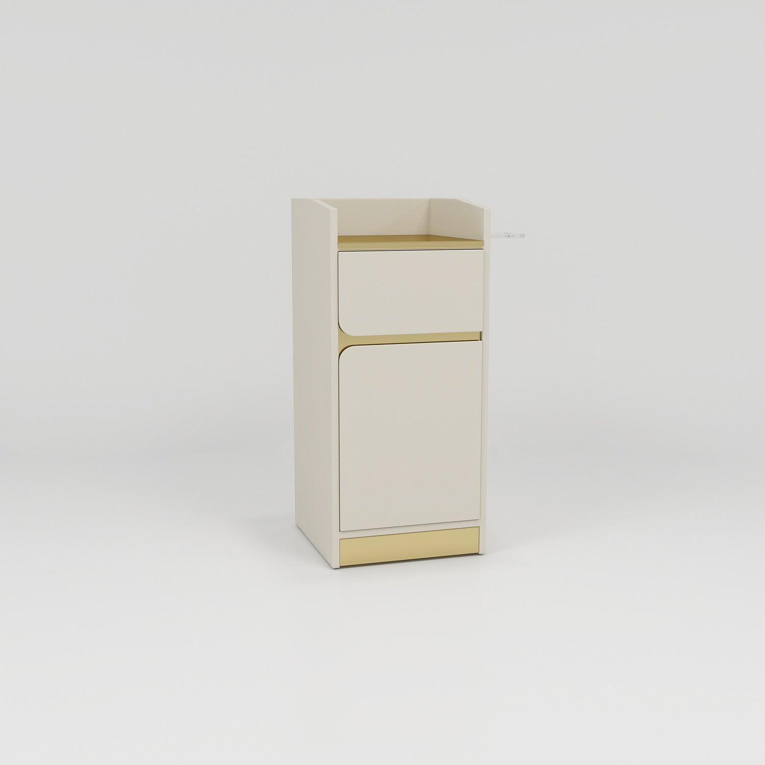 Cream and gold cabinet with draw and cupboard