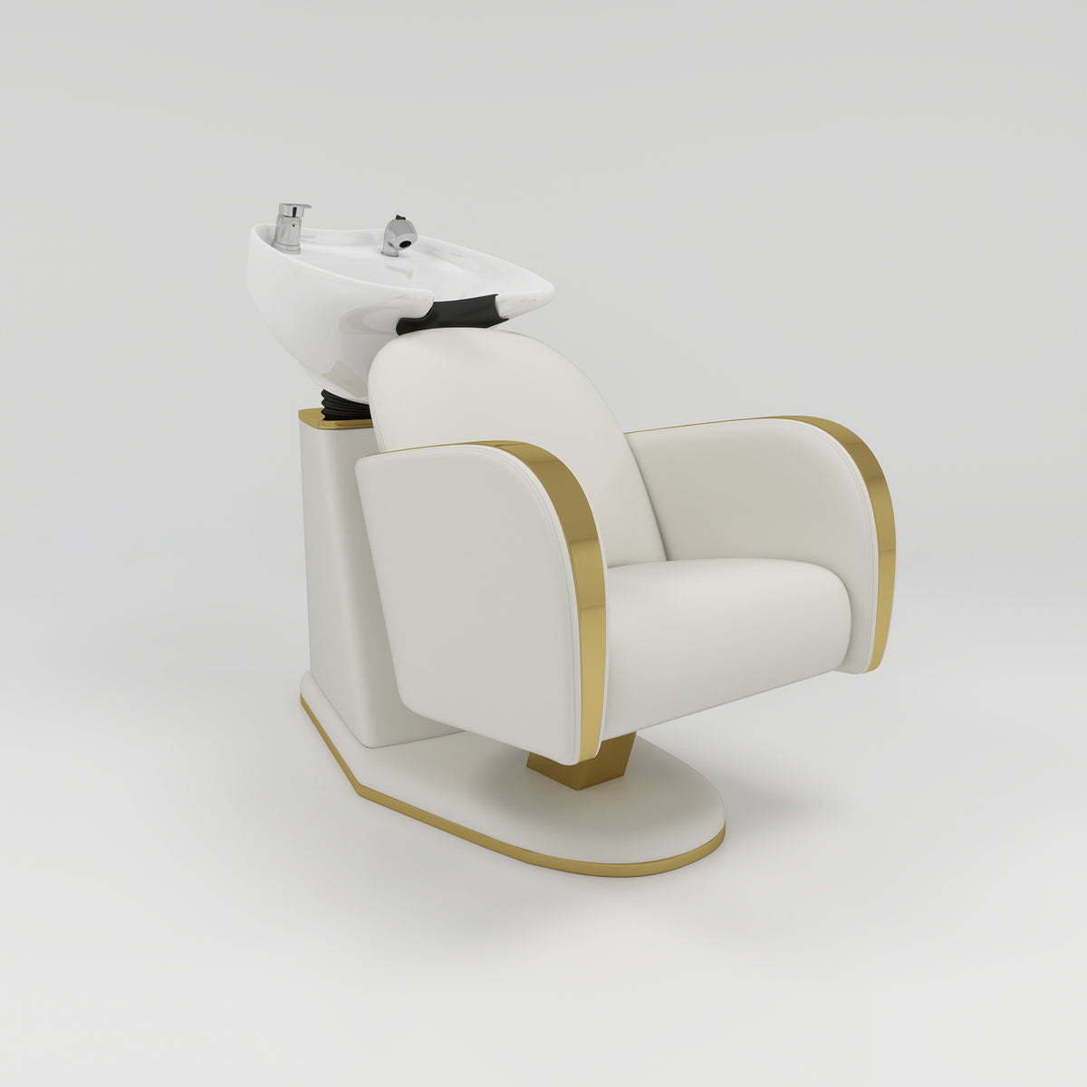 Modern Cream and Gold Trim Shampoo Chair is Silicone Leather 