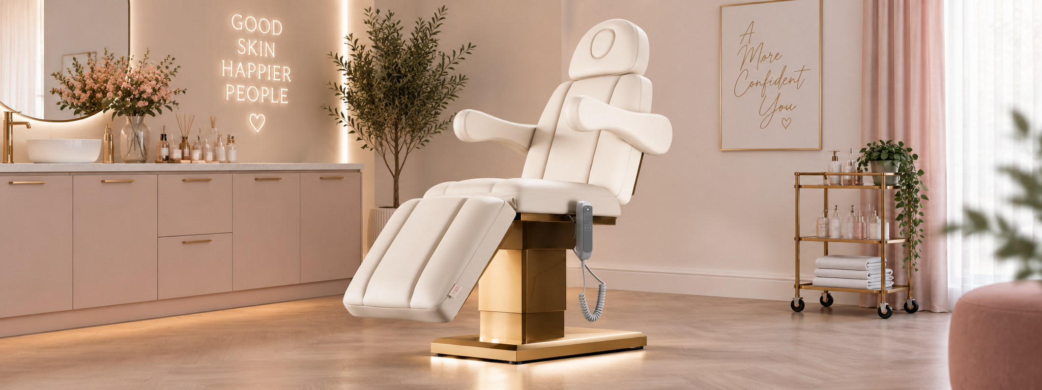 Electric Bed with Arms in Cream and Gold