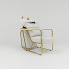 Cream Leather Chair with a White Basin and Gold Accessories and Frame