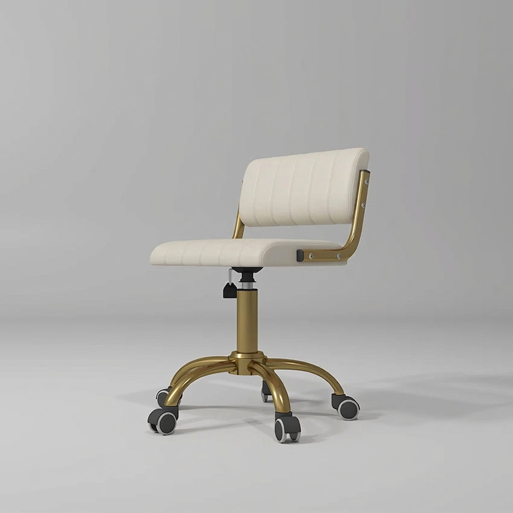 Cream Leather Stool with Gold Base and Wheels 