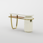 Close-up of the gold stainless steel structure supporting the marble-style sintered stone top.