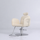 Cream Leather Modern Styling Chair with Silver Footrest and Circle Base