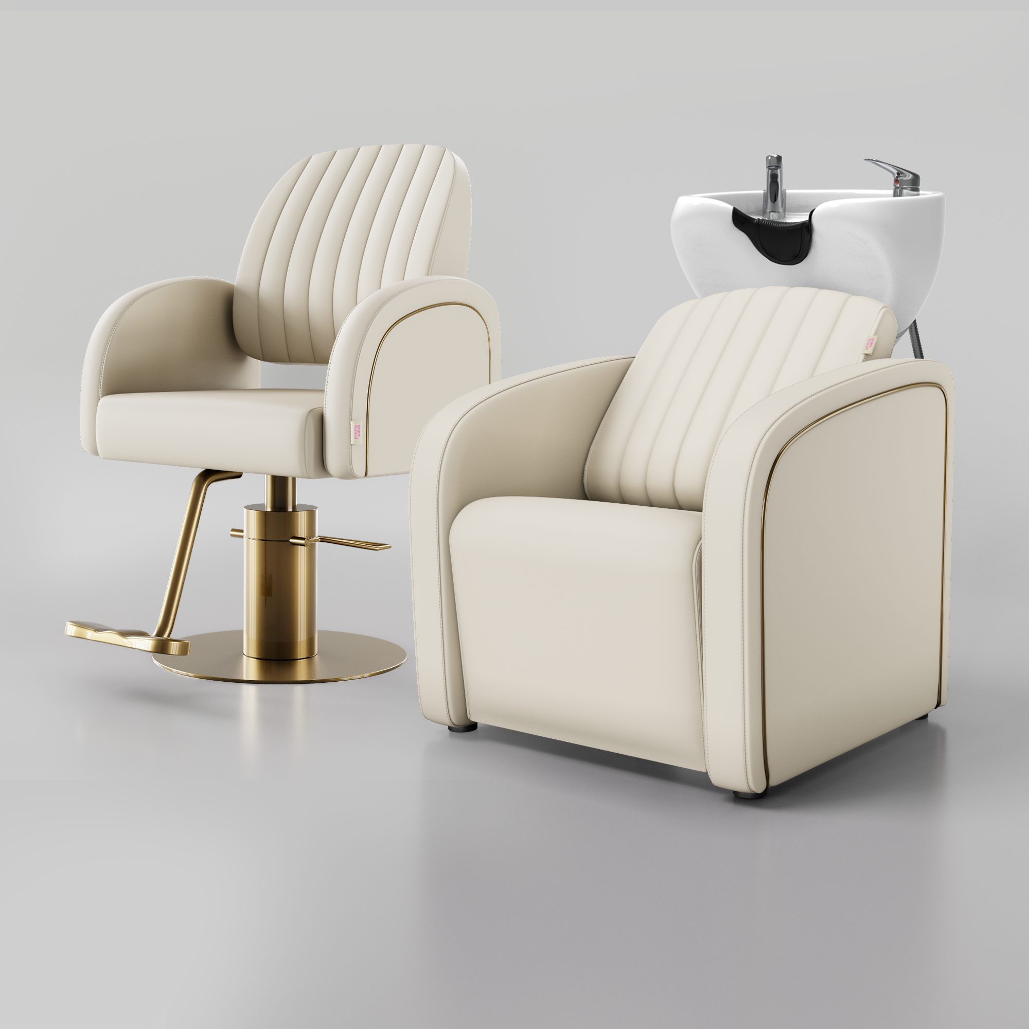 Hair salon set, backwash unit and styling chair for luxury salons 