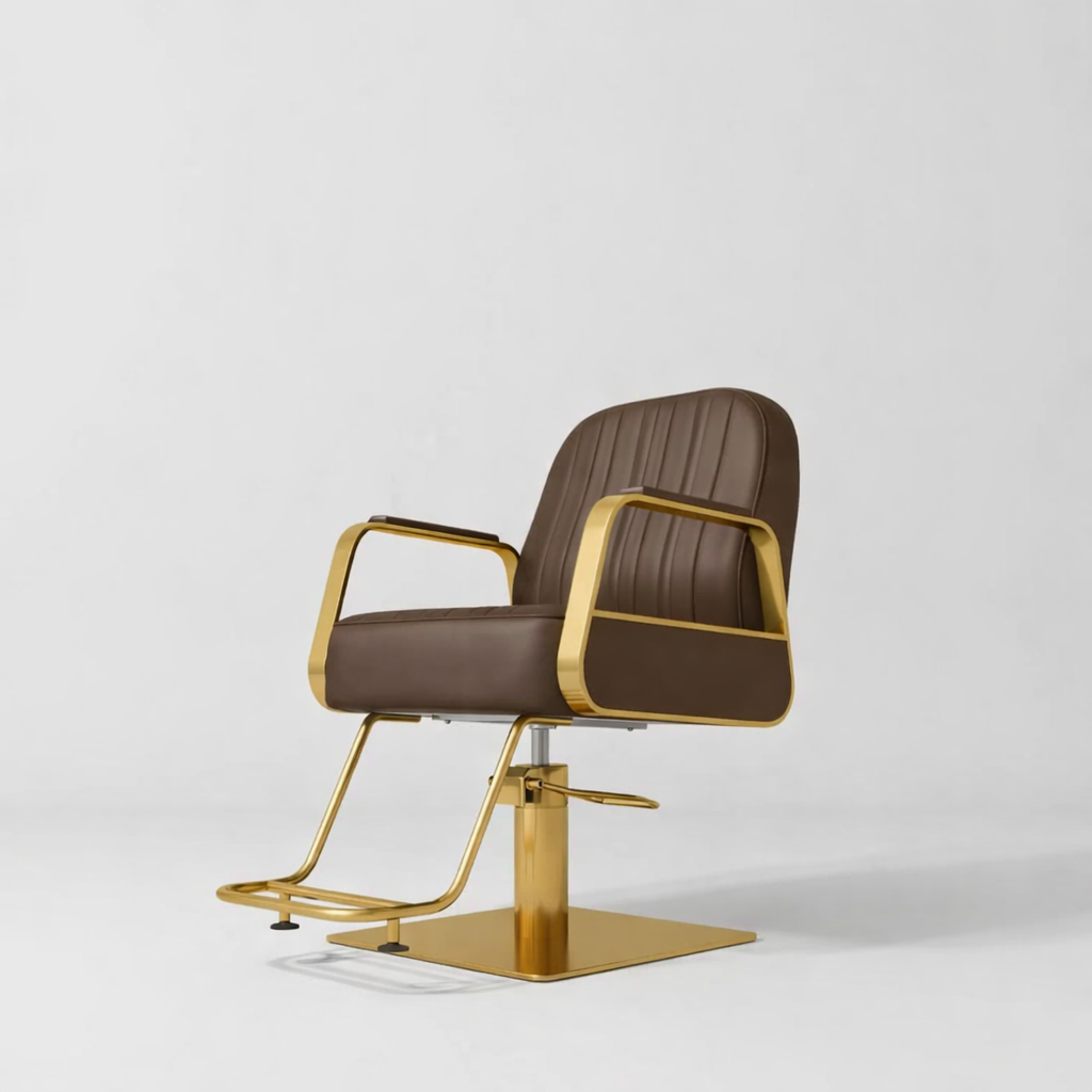 Dark Brown Hair Chair with Gold Footrest