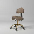 dark brown leather stool with wheels