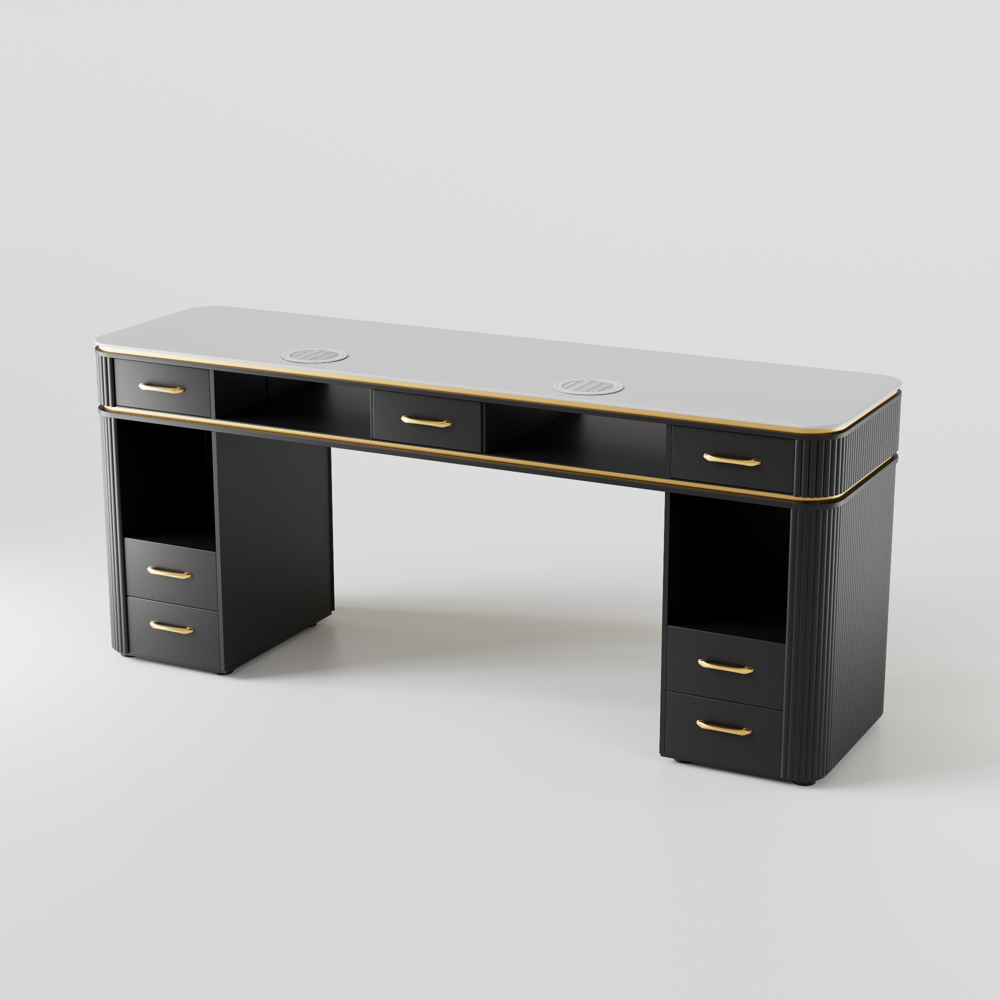 modern black nail desk with gold