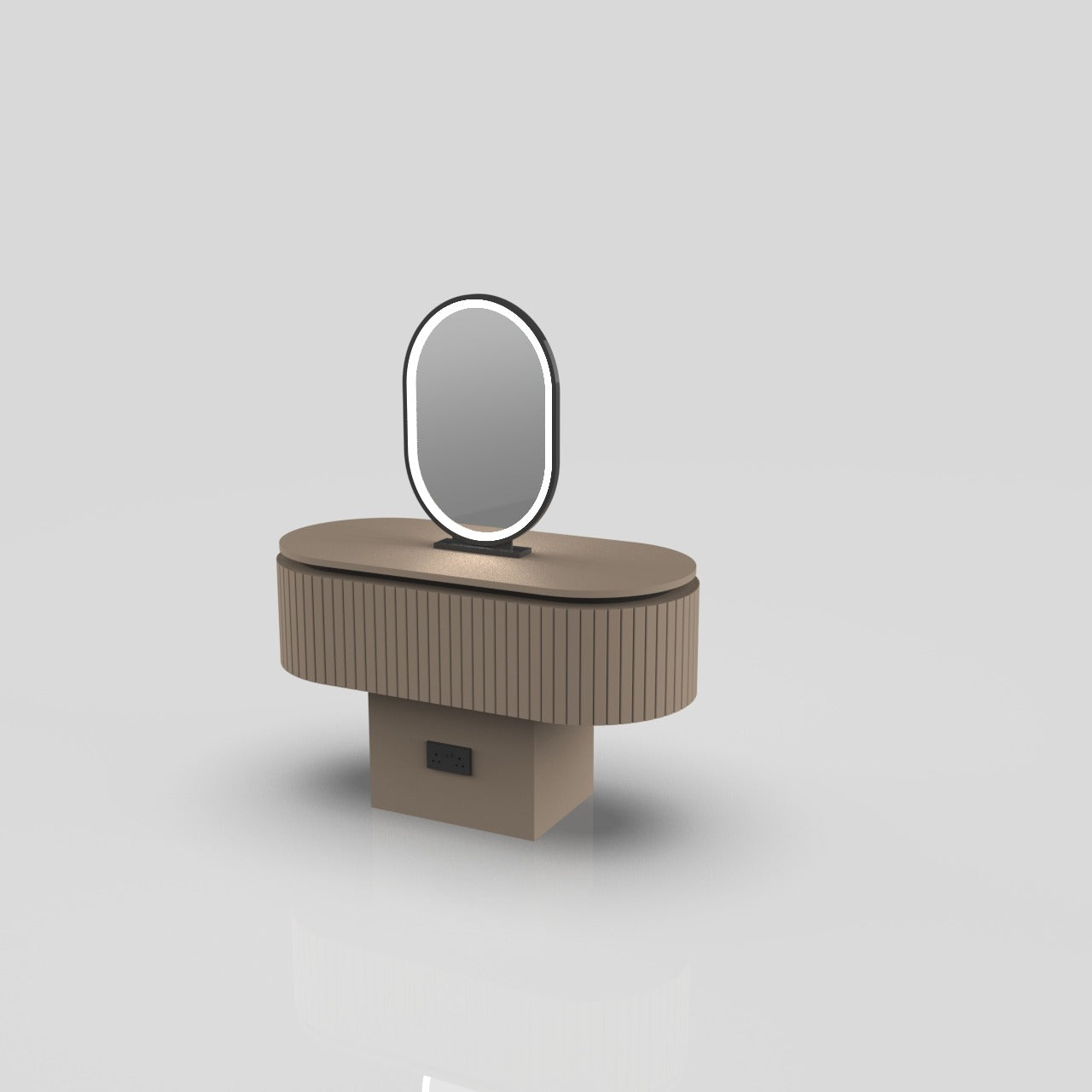Brown and black hair styling unit with plug and mirror
