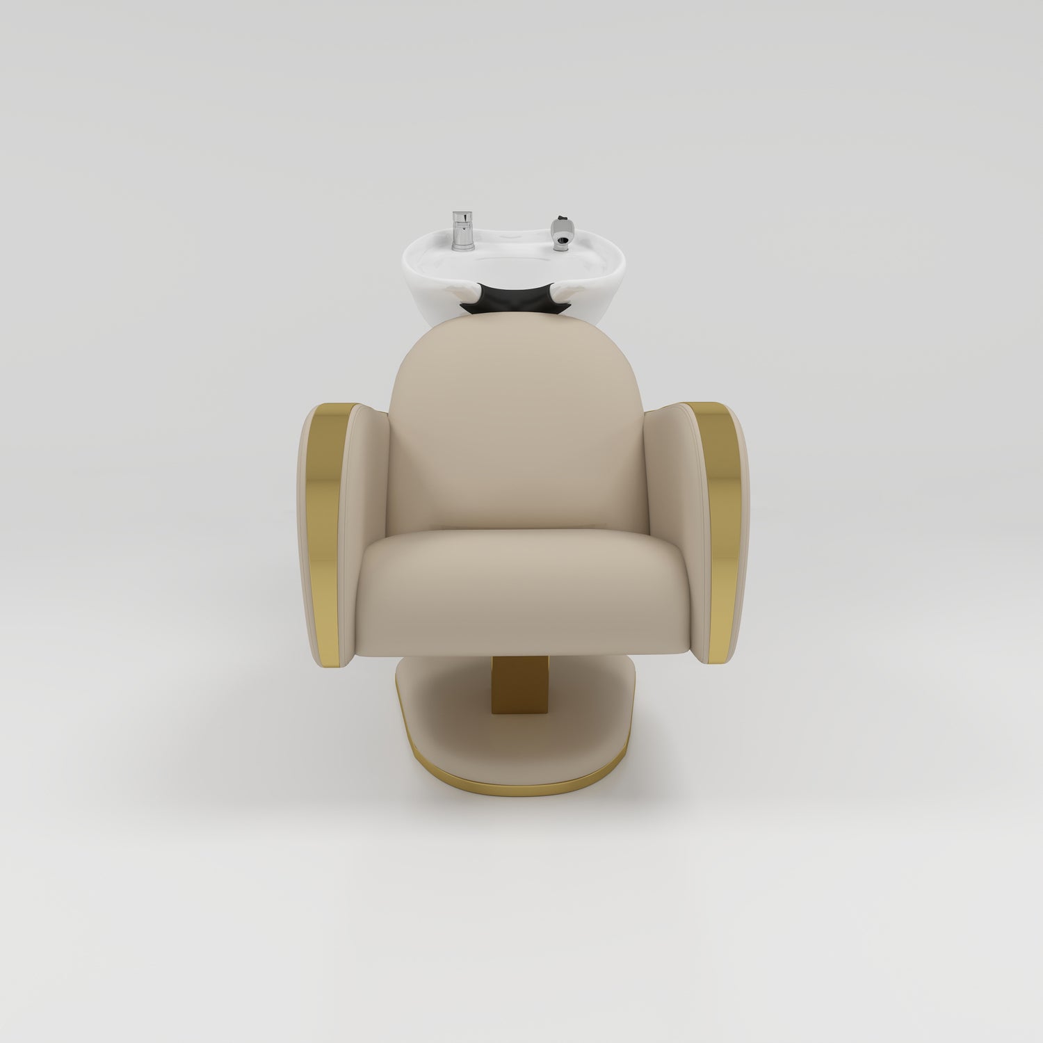 Shampoo Chair with Gold Arms and Nude Silicone Leather Chair