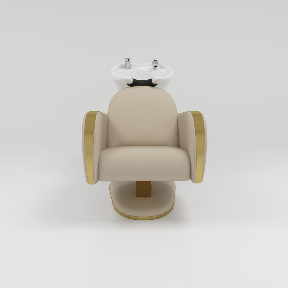 Shampoo Chair with Gold Arms and Nude Silicone Leather Chair