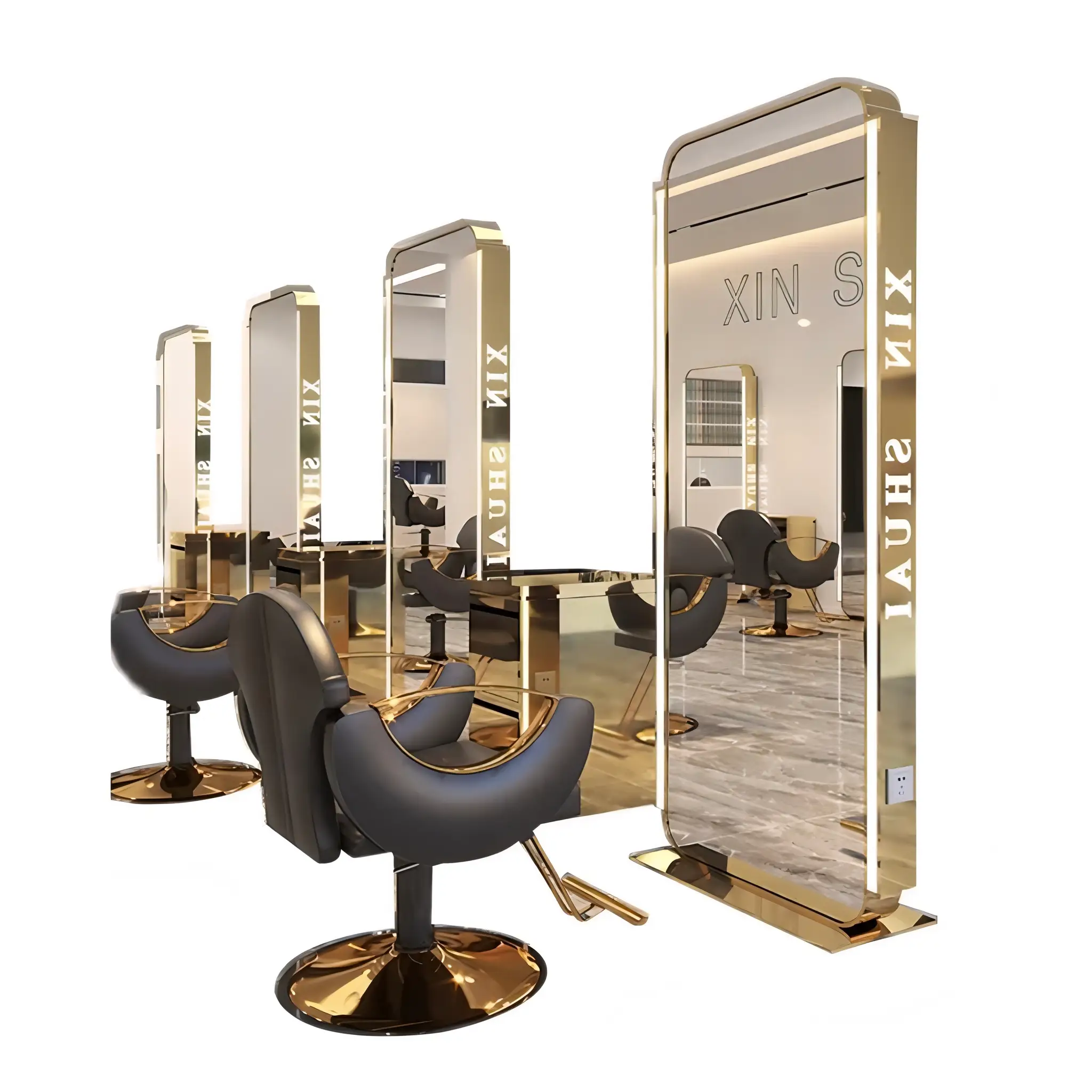 Hairstyling mirrior in Gold 