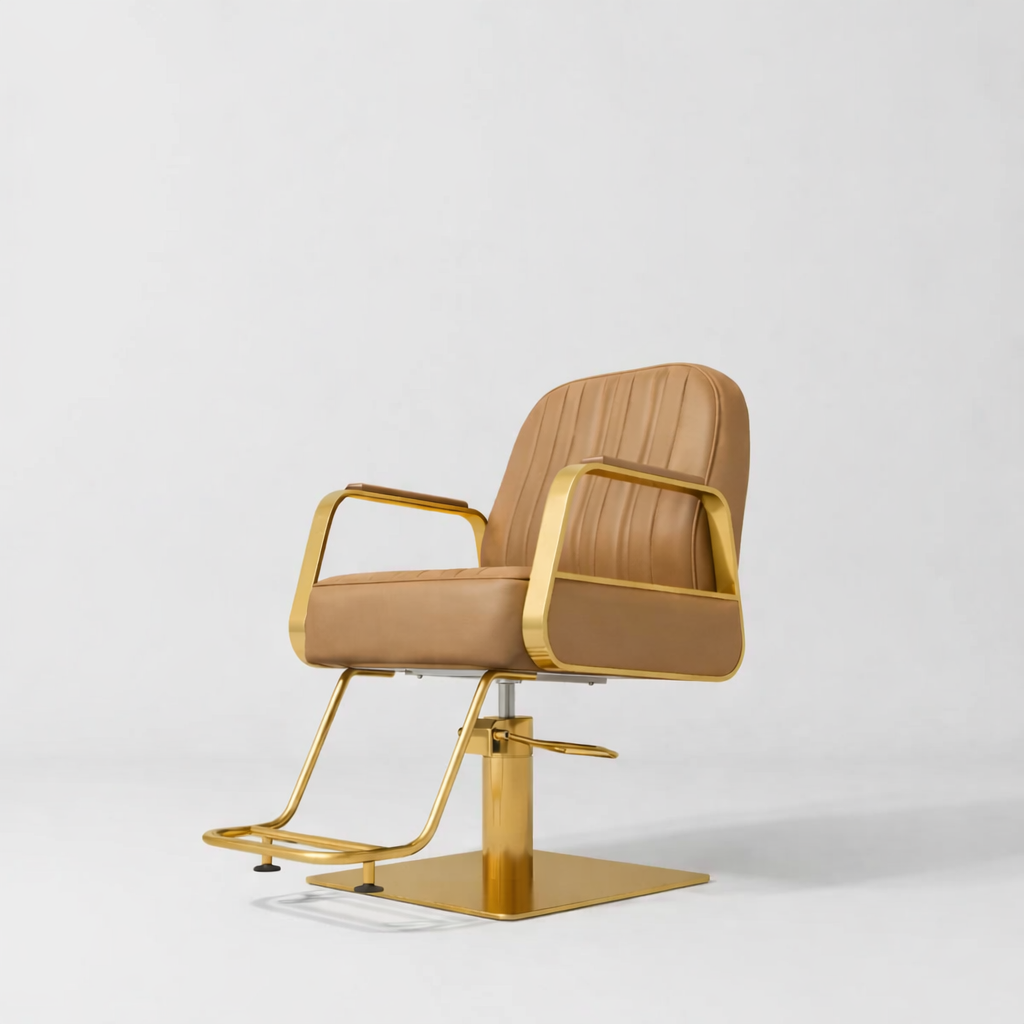 Brown and Gold Hair Chair with Gold Footrest