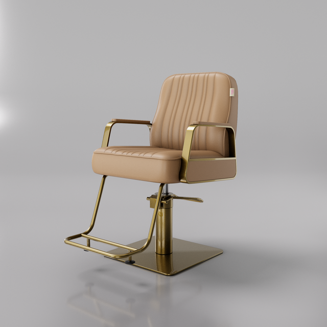 Brown and Gold Hair Chair with Gold Footrest