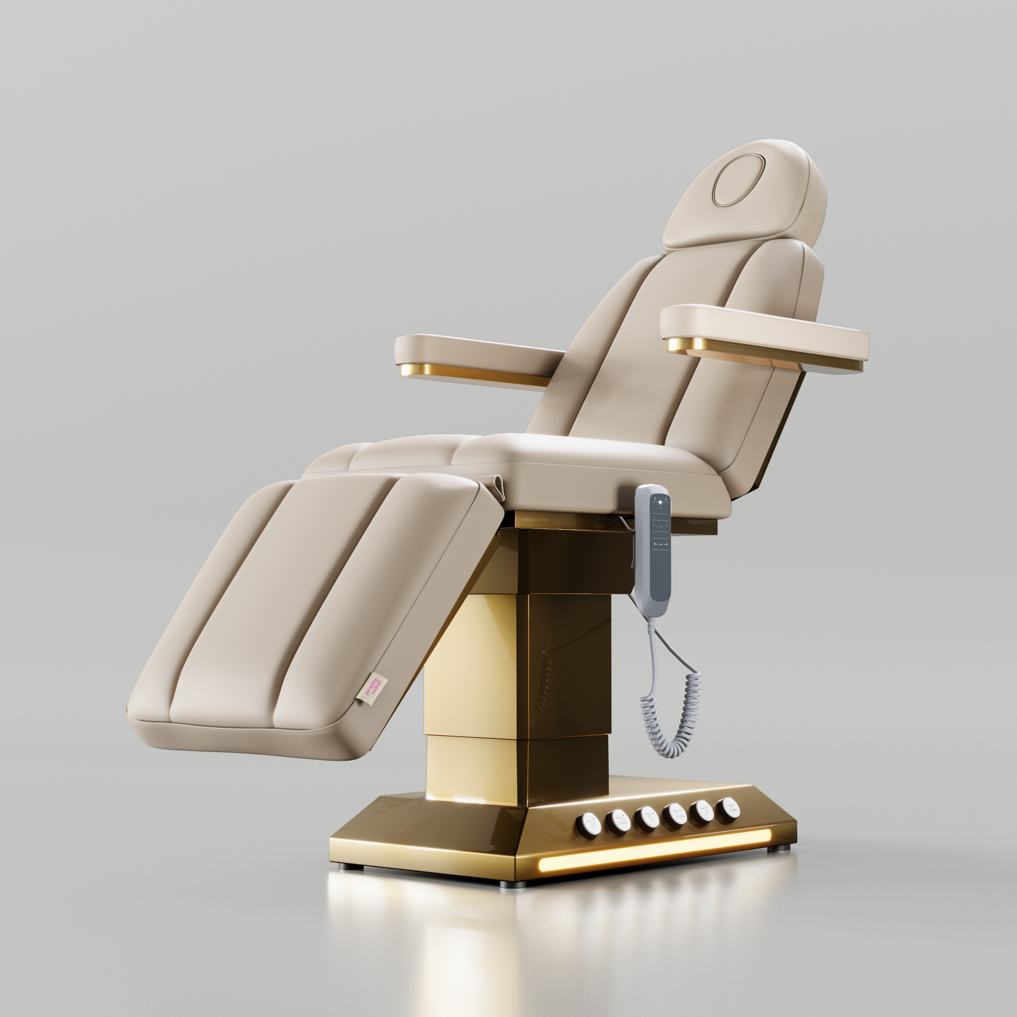 Nude Adjustable Beauty Bed with Hand and Foot Control and Gold Base