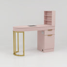 Modern Pink Nail Station with Draws and Gold Legs