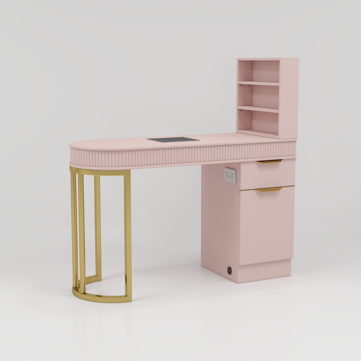 Modern Pink Nail Station with Draws and Gold Legs