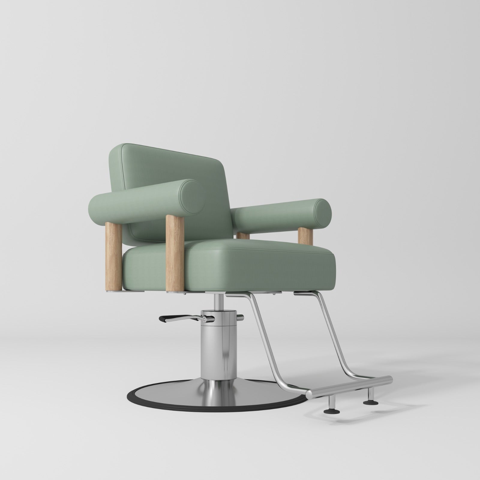 Green, Silver and Wood Styling chair with circle base