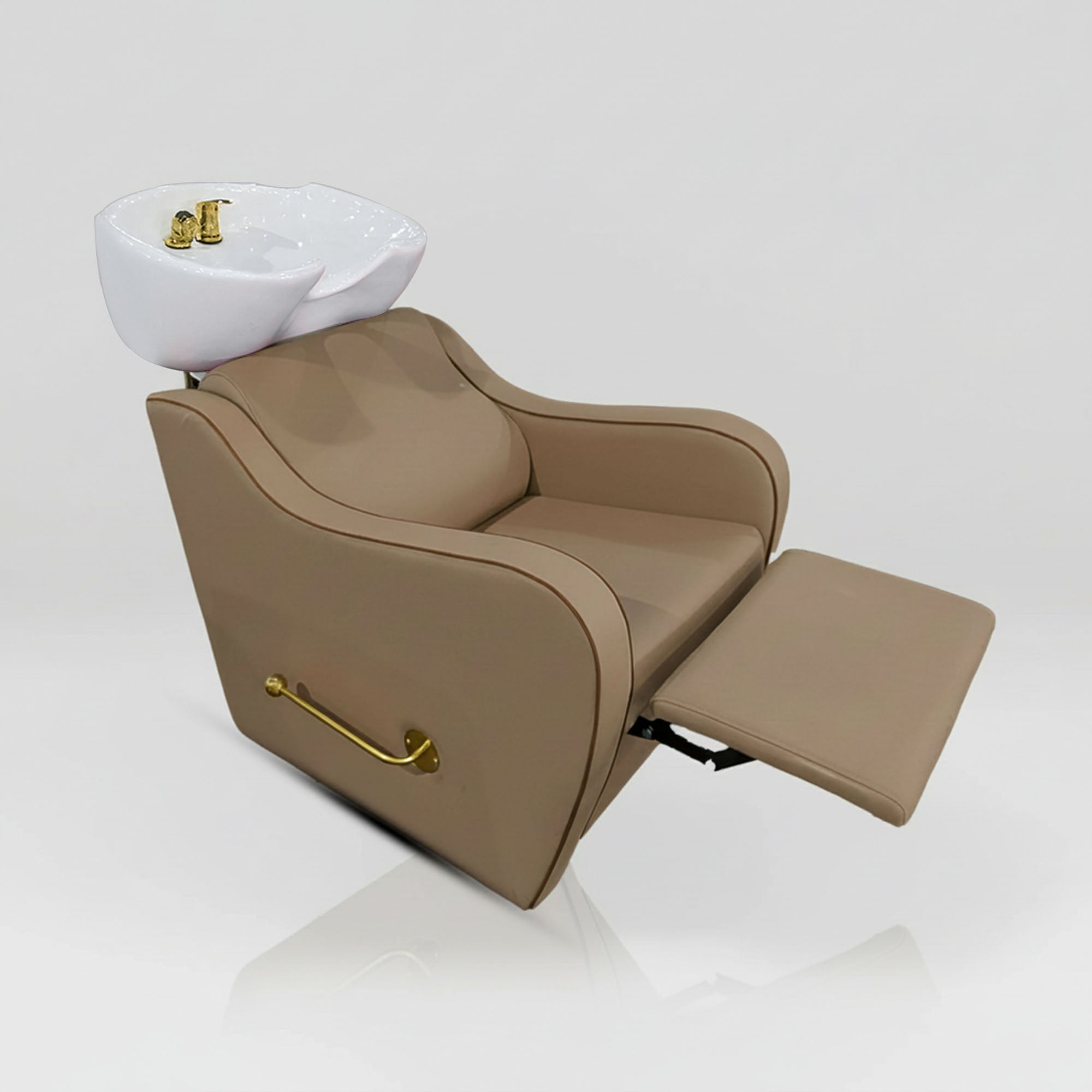 Brown Leather Hairdressing Shampoo Chair with Reclining Leg Rest 