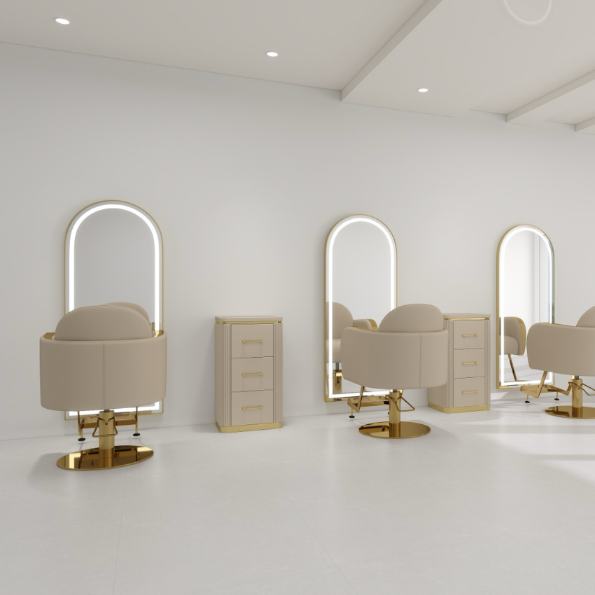 curved hair salon chairs with gold arms
