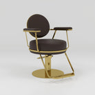 Mocha brown hairstyling chair with circle back 
