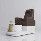 Pedicure chair with massage and draws with reclining backrest in brown