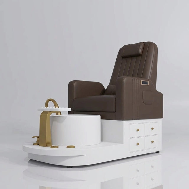 Pedicure chair with massage and draws with reclining backrest in brown