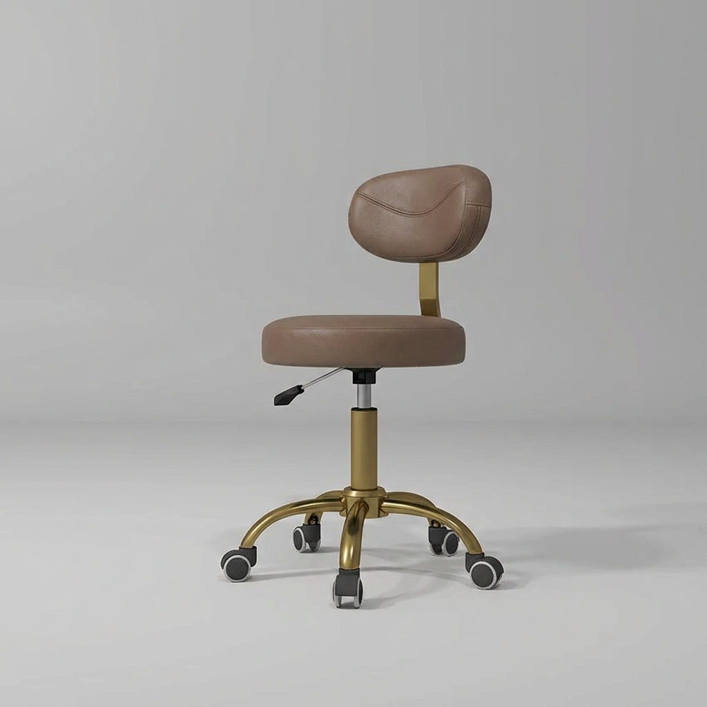 height adjustable salon stool in dark brown and gold