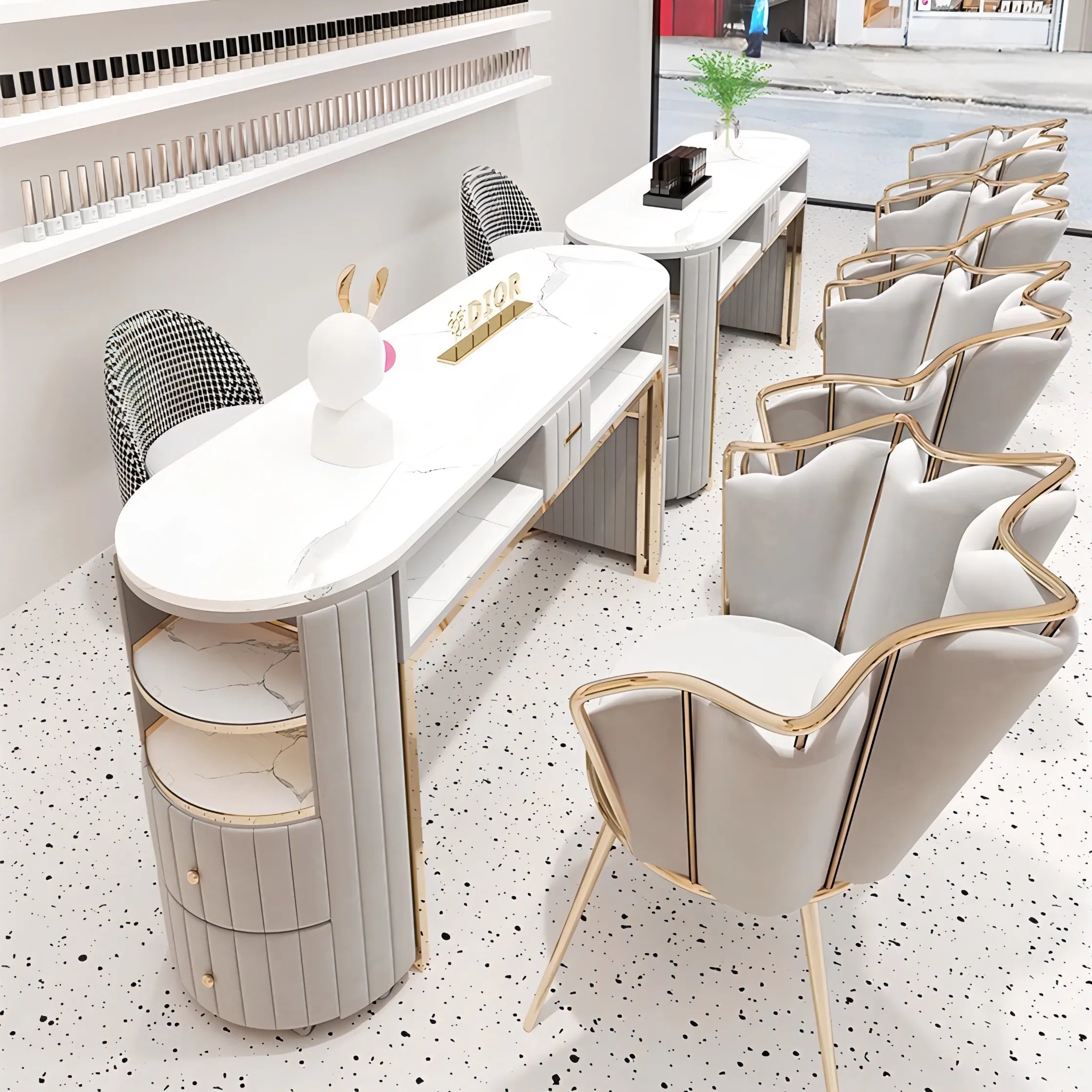 Stair shaped nail salon chairs for customers