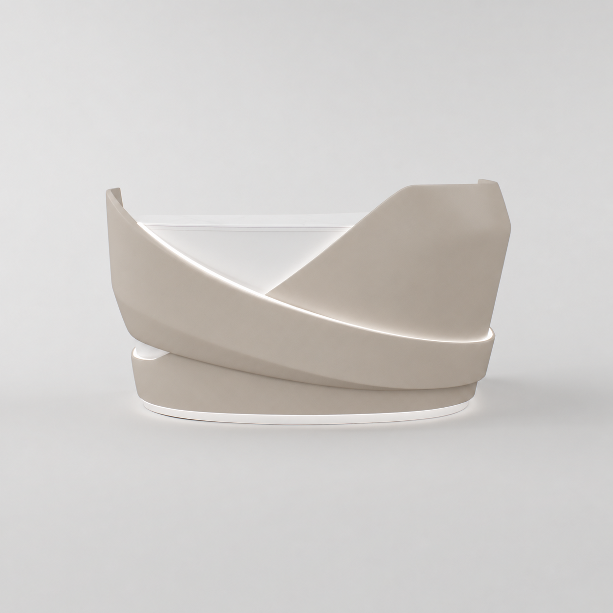 Nude and White Contemporary reception desk for beauty clinics and aesthetic spaces.