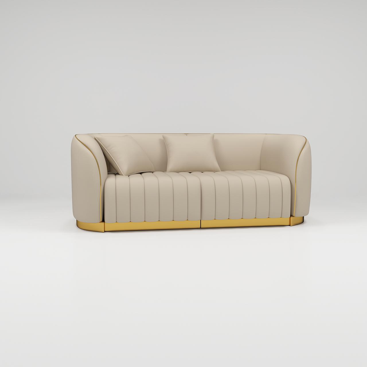 Nude luxury leather sofa with gold trim